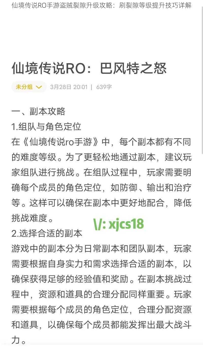 仙境传说RO手游盗贼裂隙升级攻略:刷裂隙等级提升技巧详解