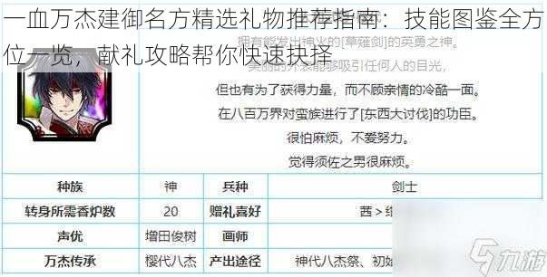 一血万杰建御名方精选礼物推荐指南:技能图鉴全方位一览,献礼攻略帮你快速抉择