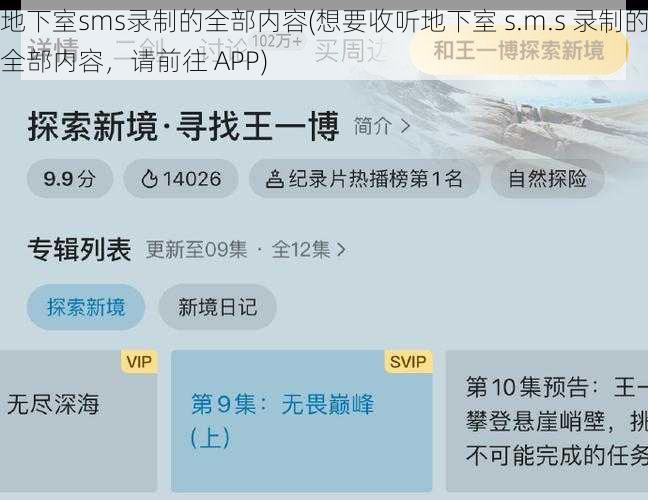 地下室sms录制的全部内容(想要收听地下室 s.m.s 录制的全部内容,请前往 APP)