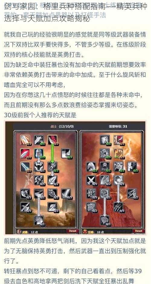剑与家园:格里兵种搭配指南——精英兵种选择与天赋加点攻略揭秘
