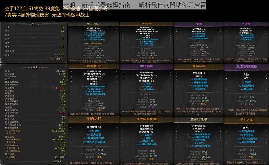 黑暗与光明:新手武器选择指南——解析最佳武器助你开启冒险之旅